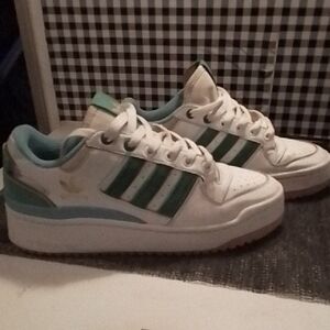 Adidas Women's White and Green Sneakers